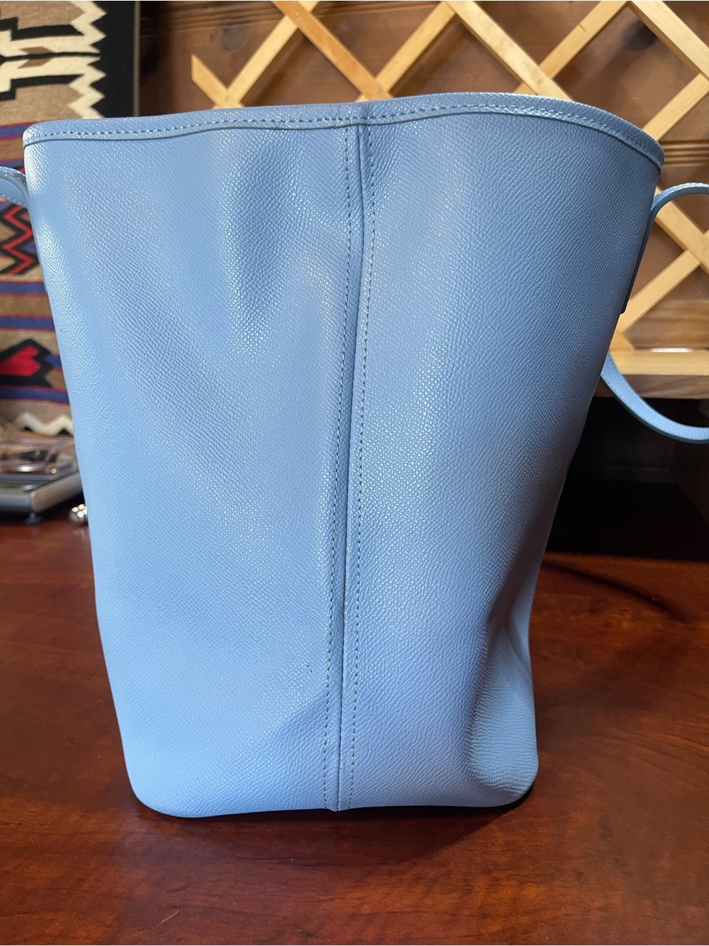 NWT Pristine Kurt Geiger London Pastel Blue Saffiano -Style 100% Leather Tote - Picture 9 of 14